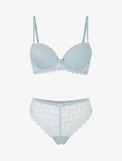 Ensemble soutien-gorge et tanga ajouré à bijoux strassés - Vert gris - 1