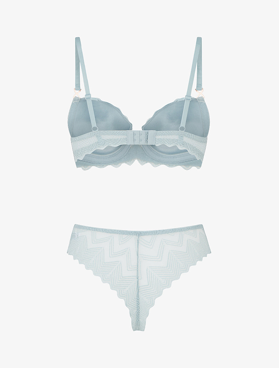 Ensemble soutien-gorge et tanga ajouré à bijoux strassés - Vert gris - 2