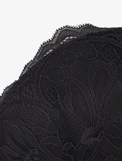 Ensemble lingerie style corset à dentelle fleurie - Noir - 3