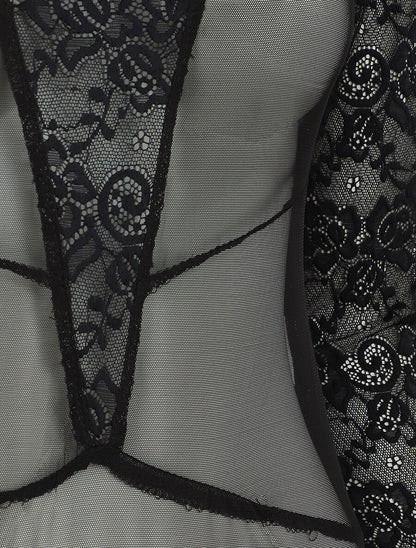 Body transparent à empiècements dentelle - Noir - 3