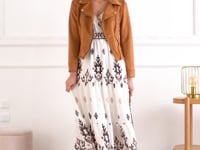 Enkellaarsjes van kunstleer en suedine met sierrits - Kameel